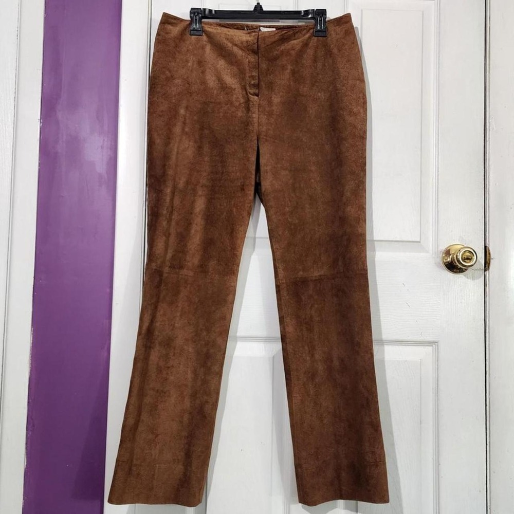Vintage Brown Suede Floral Embossed Pants - Picture 1 of 5